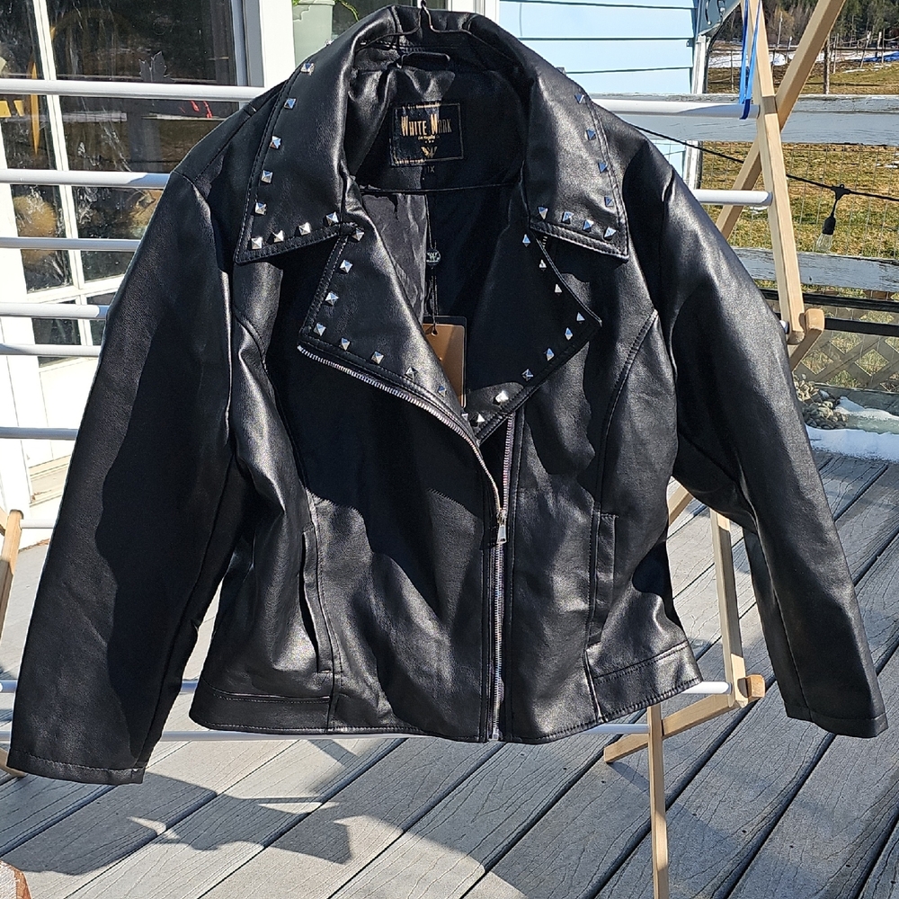 Women's Black Studded Faux Leather Jacket